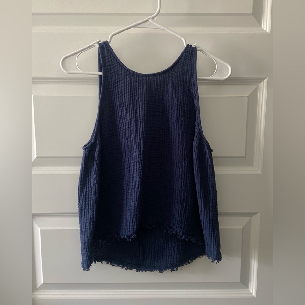 Women’s blue high-low halter tank